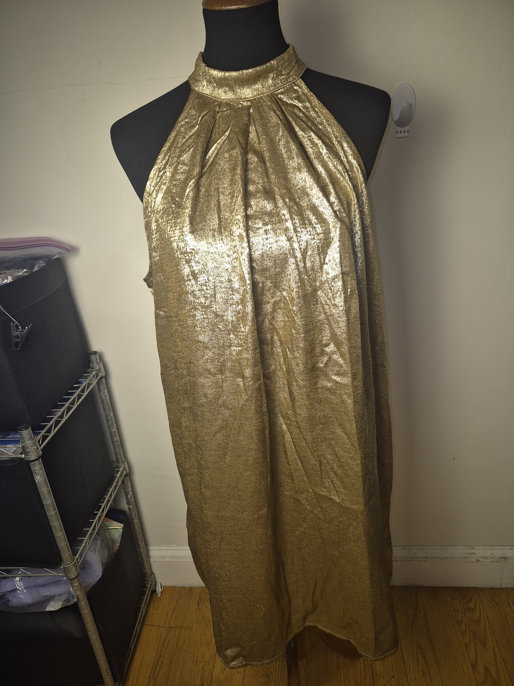 SHEIN Womams Large Metallic Gold Halter Neck Dress